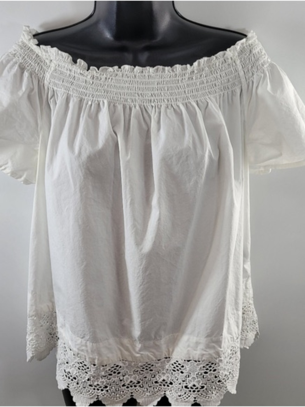 Who What Wear White Off-Shoulder Top with Lace Hem